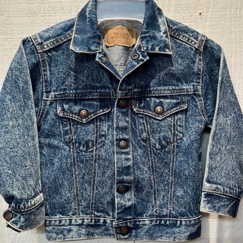 Vintage Little Levis Denim Jean Jacket Orange Tab Acid‎ Stone Wash Kids Size 7